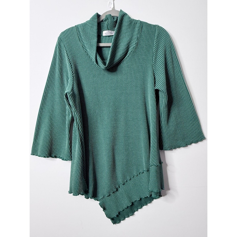 Vine Street Green Black Textured Cowl Neck Asymmetrical Tunic Medium